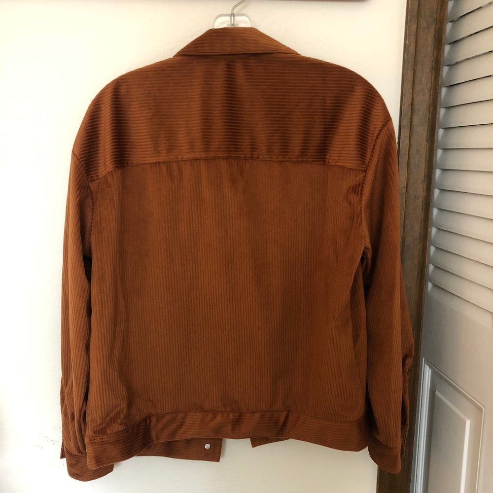 Corduroy Button-Front Trucker Jacket in Camel - Picture 3 of 11